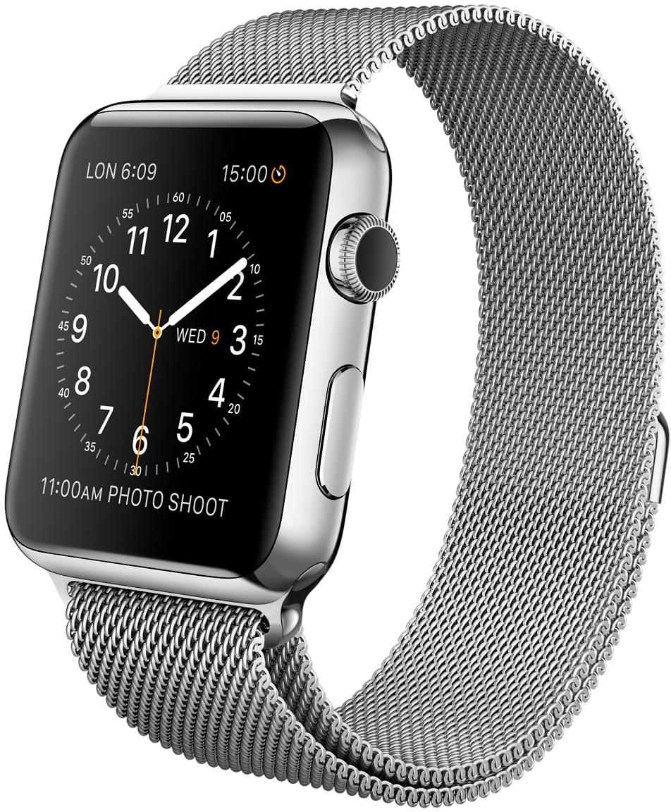 Apple Watch, корпус 42 мм из нержавеющей стали, миланский сетчатый браслет